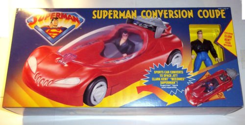 SUPERMAN 1996 ANIMATED SERIES RED CONVERSION COUPE WITH EXCLUSIVE CLARK KENT  ACTION FIGURE