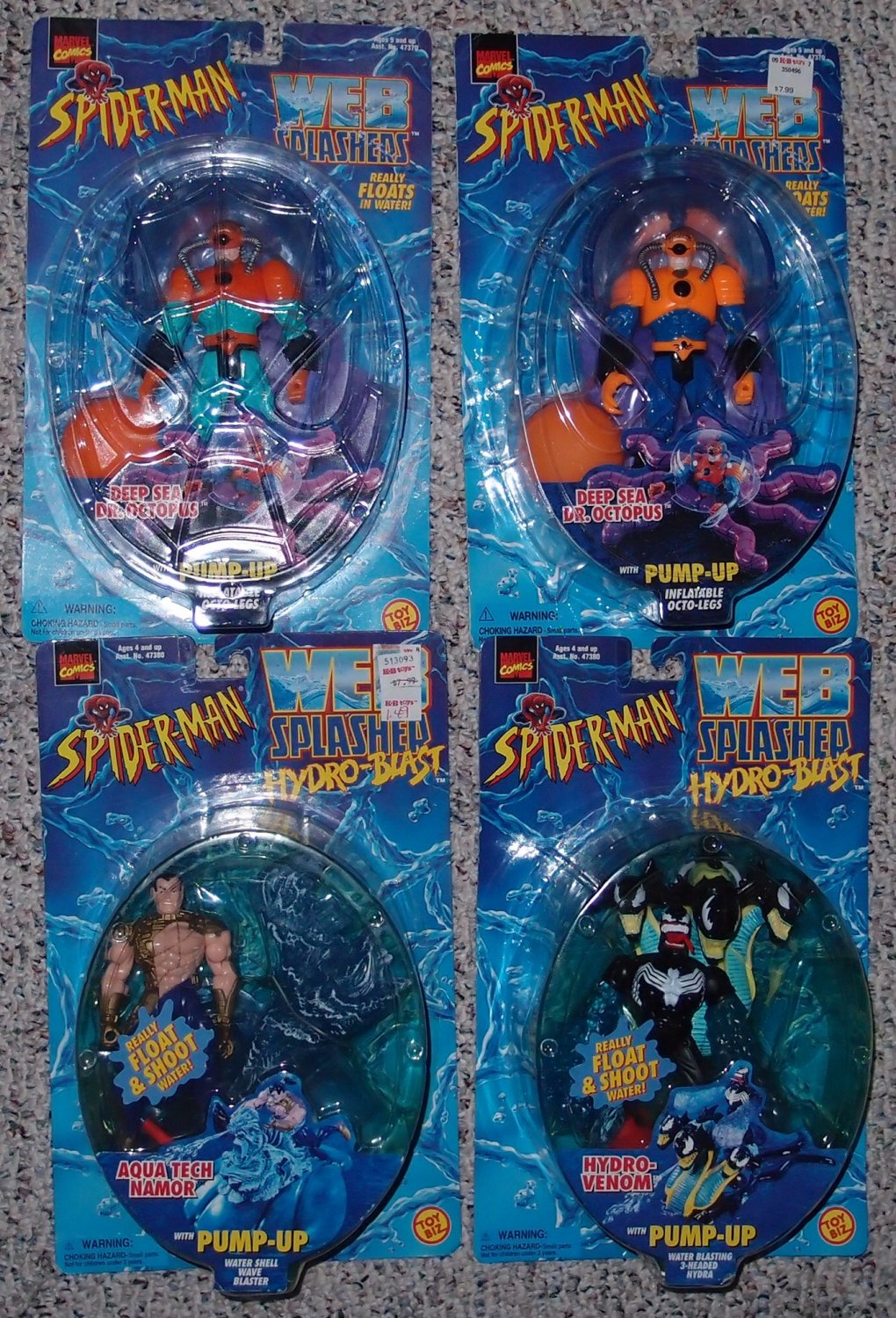 SPIDERMAN WEB SPLASHERS SERIES LOT OF 4 ACTION FIGURES NAMOR HYDRO