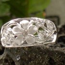 Silver Hawaiian Plumeria & Maile Leaf Ring Sz. 6.00