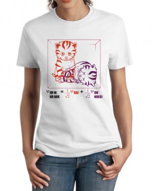Ladies' T-Shirt - Size L - White - Schrodinger's LOLcat Physics Tee (Hot Version)