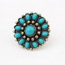 Antique Look Daisy Flower Ring in Turquoise