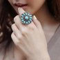 Antique Look Daisy Flower Ring in Turquoise