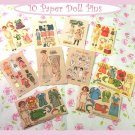 10 Mini Vintage Style Paper Doll  Pins P21