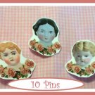 10 Mini China Doll  Pins P25 Doll or Teaparty Favors