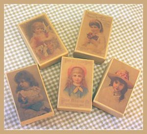 5 Wee Doll Boxes/Lids #V1 Antique Style Doll Boxes