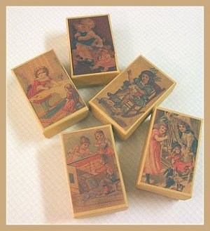 5 Wee Doll Boxes/Lids #V3  Antique Style Doll Boxes