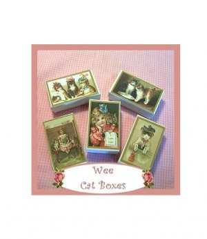 5 Wee Doll Boxes/Lids #V10  Antique Style Cat Boxes
