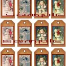 12 Vintage Primitive Santa Tags #1
