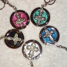 New Foldable Crystal Cross Pattern Bag hanger Purse Hook & Key Chain Nice gift