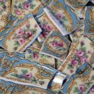 Mosaic Tiles 73 Elegant Roses on Cream w Gold & Blue FREE SHIPPING