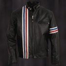 Easy Rider Striped Cowhide Leather Motorcycle Jacket