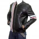 Easy Rider Striped Cowhide Leather Motorcycle Jacket