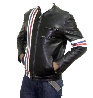 Easy Rider Striped Cowhide Leather Motorcycle Jacket