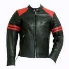 Fight Club Mayhem Black Leather Jacket with Red stripes