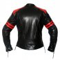 Fight Club Mayhem Black Leather Jacket with Red stripes