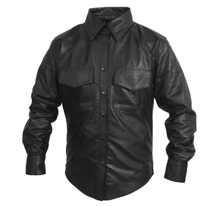 Mens Classic Long Sleeve Leather Fashion Shirt