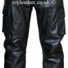 Mens Combat Style Motorcycle Leather Trousers Pants