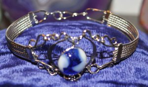 Blue and White semi precious stone Peruvian bracelet