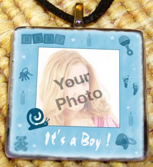 Custom Picture Glass tile Pendant - It's a Boy