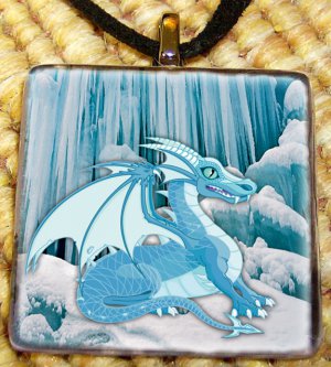 Ice Dragon Glass Tile Pendant