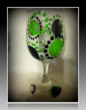 Black And Green Dot Dot Dot 8oz. wine glass