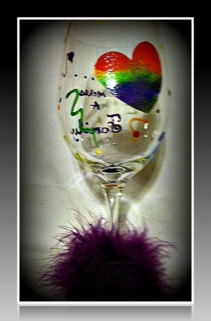Love Makes a Family Rainbow 16 oz hand painted wine glass