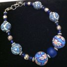Blue Polymer Clay, Metal & Glass bracelet