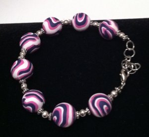 Pink navy & white, polymer clay bracelet