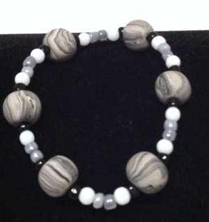 Black, white & grey featured polymer clay bracelet