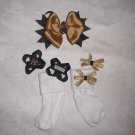 NFL N.O. SAINTS GIRLS 3.5" HAIRBOW W/ VELCRO SOCKS & CHANGABLE BOWS SZ 6-18 MOS