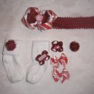 CHRISTMAS PEPPERMINT RED GLITTER HEADBAND BOW W/MATCHING SOCKS SZ 6-18 MOS SET!