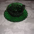 VINTAGE 1940-65 FOREST GREEN BUBBLE GLASS CUP & SAUCER SET BY ANCHOR HOCKING!!!!