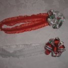 2 BABIES/GIRLS CHRISTMAS RUFFLE HEADBAND LOOPY BOWS HOLIDAY BOUTIQUE GREEN & RED