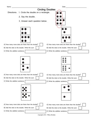 Math: Doubles Plus One, Plus Two, Dot Addition Practice