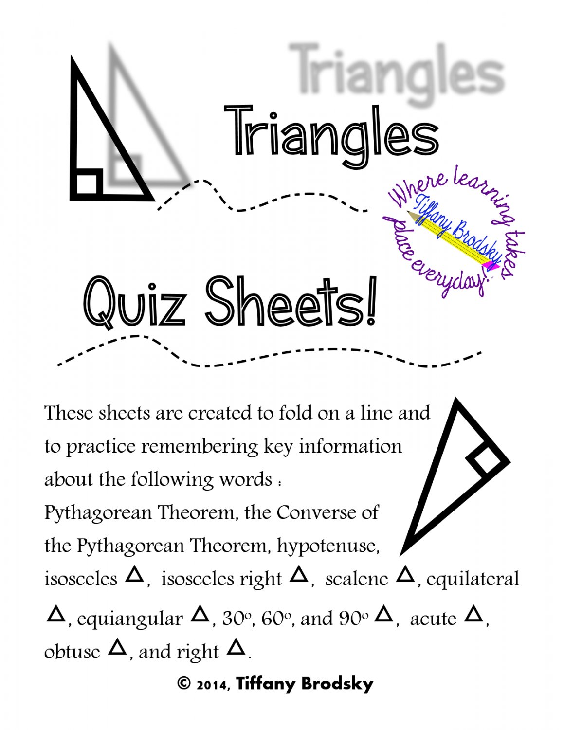 Triangles Quiz Sheet for High School and Adult Ed. Geometry Students PDF
