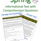 Spring Informational or Expository Text Reading Passage in PDF (Adobe) Form