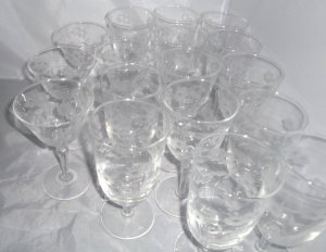 17pc. Cherry Blossom Stem Glass Set-I'm willing to sell each style seperately