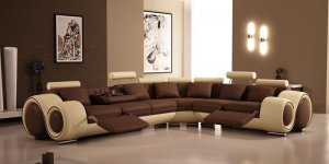 Modern Leather Sectional Sofa with Recliners