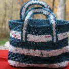 White Tote with Blue Stripes