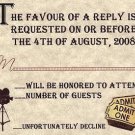 Hollywood Movie Wedding Response Cards Favors Style B
