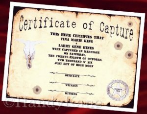 Wedding Favors Keepsake Certificate Western Wanted