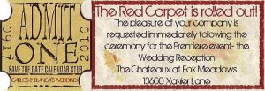 Hollywood Movie Wedding Reception Mini Tickets style B