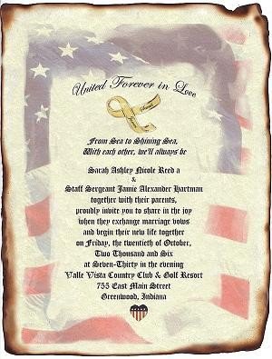 Wedding Scroll Invitations Patriotic Military Theme