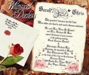 Wedding Scroll Invitations Whimsical Duchess Rose Fairy