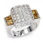 Sterling Silver 925 Fashion Jewelry Ring With Topaz & Clear Cubic Zirconia Stone, Rhodium Plating
