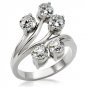 Stainless Steel Lady's Cocktail Branch Ring W/ Clear CZ, Sz 5, 6, 7 ,8, 9,10