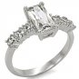 Stainless Steel Lady's Baguette Engagement Ring W/ Clear CZ, Sz 5,6,7,8,9,10