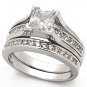 Lady's Engagement , Wedding Ring With Clear CZ, Brass, Rhodium Plating, Sz 5,6,8,9,10