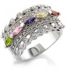Multicolor Cubic Zirconia Rhodium Plated Cocktail Band Ring, Size 5,6,7,8,9