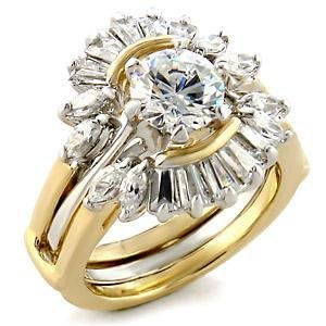 Two Tone Wedding Ring Set With 2 Carat Clear Round CZ, Sz 5,6,7,8,9,10